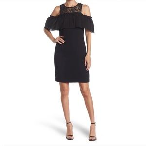 NWT Trina Turk Lauren Cold Shoulder Lace LBD Dress, Black, Size 10